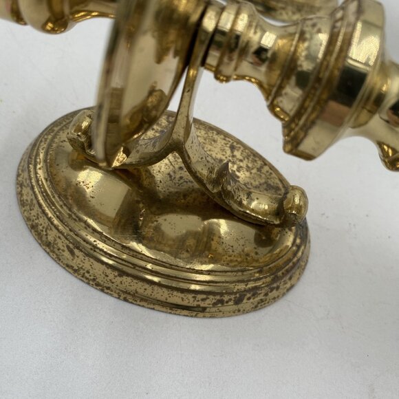 Vintage Brass Candle Sconce Plaque Decor Pair Set 2 Spindle Candlestick Gold MCM - Picture 4 of 7